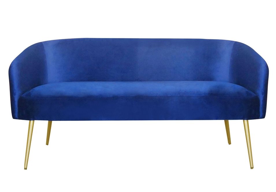 Canapé 2 places velours bleu et pieds métal doré Goldy - Photo n°1
