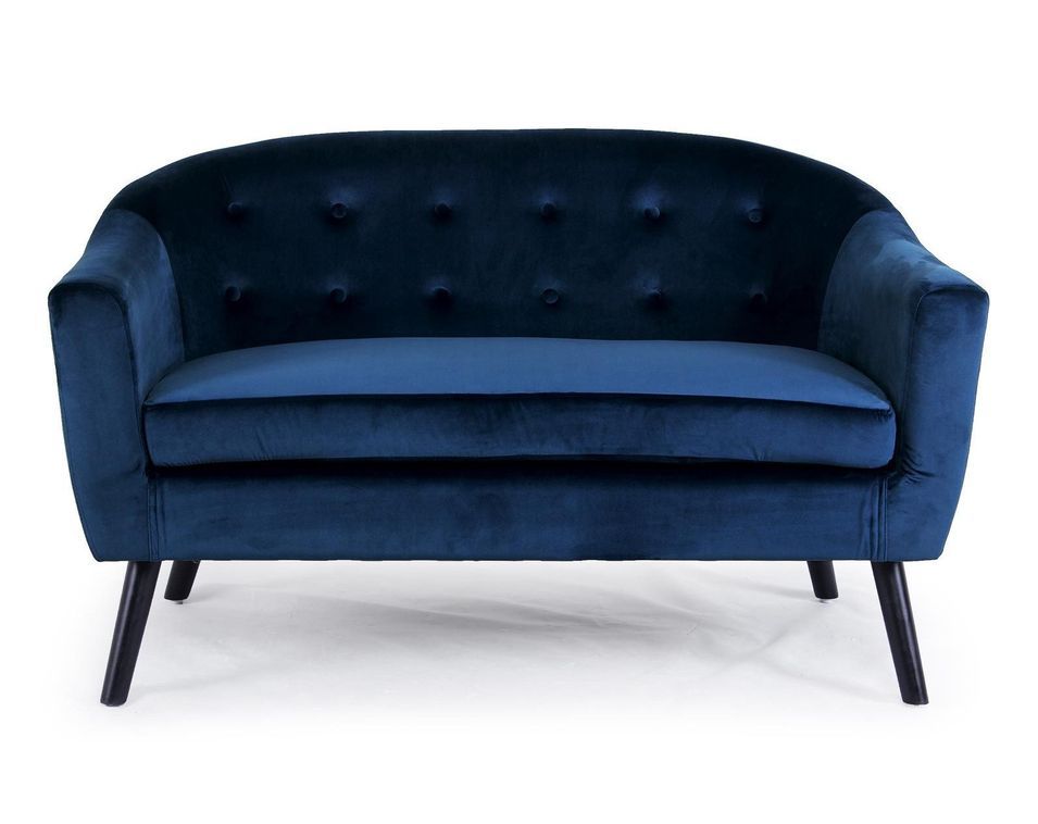 Canapé 2 places velours bleu Soxford - Photo n°1