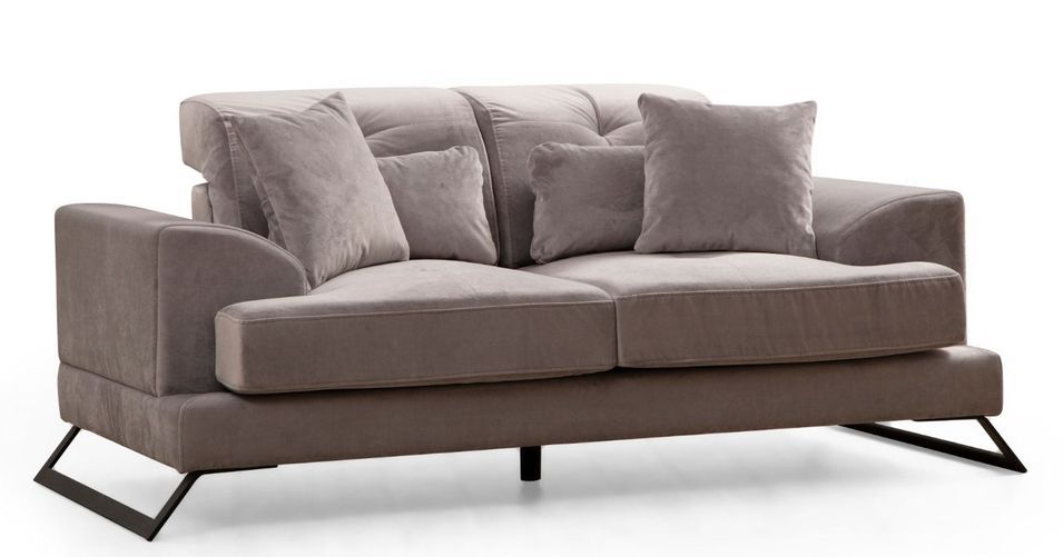 Canapé 2 places velours gris avec têtières relevables et pieds metal noir Briko 185 cm - Photo n°1