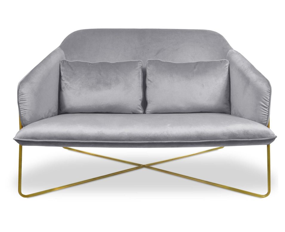 Canapé 2 places velours gris et pieds métal doré Luciole 130 cm - Photo n°1