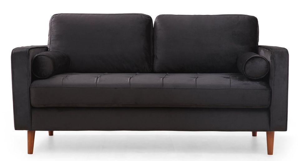 Canapé 2 places velours noir Romuza 175 cm - Photo n°1