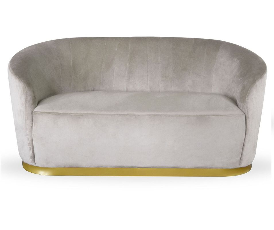 Canapé 2 places velours taupe et pied métal doré Arora - Photo n°1