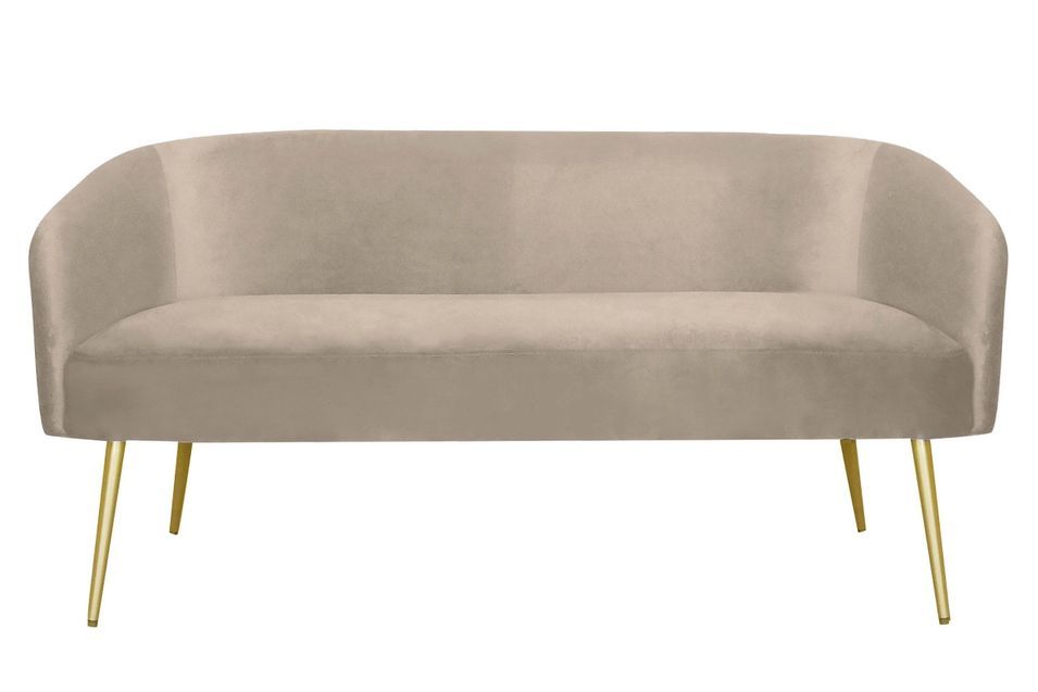 Canapé 2 places velours taupe et pieds métal doré Goldy - Photo n°1