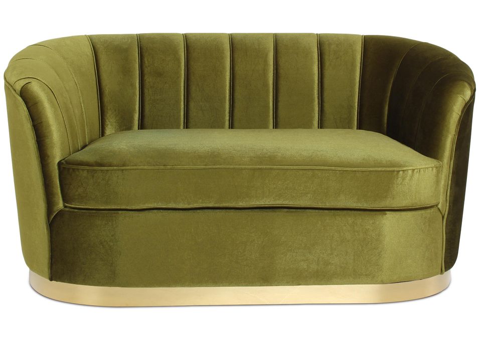 Canapé 2 places velours vert et pied métal doré Dorel 152 cm - Photo n°1