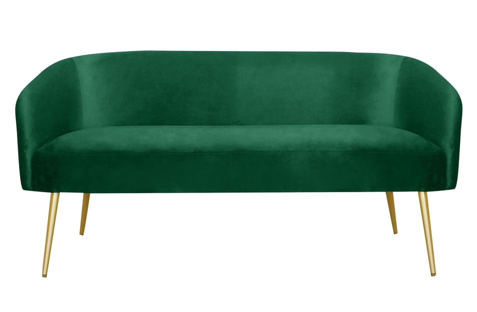 Canapé 2 places velours vert et pieds métal doré Goldy - Photo n°1