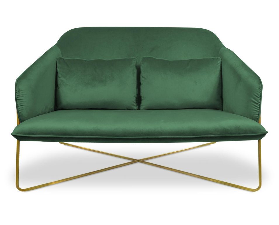 Canapé 2 places velours vert et pieds métal doré Luciole 130 cm - Photo n°1