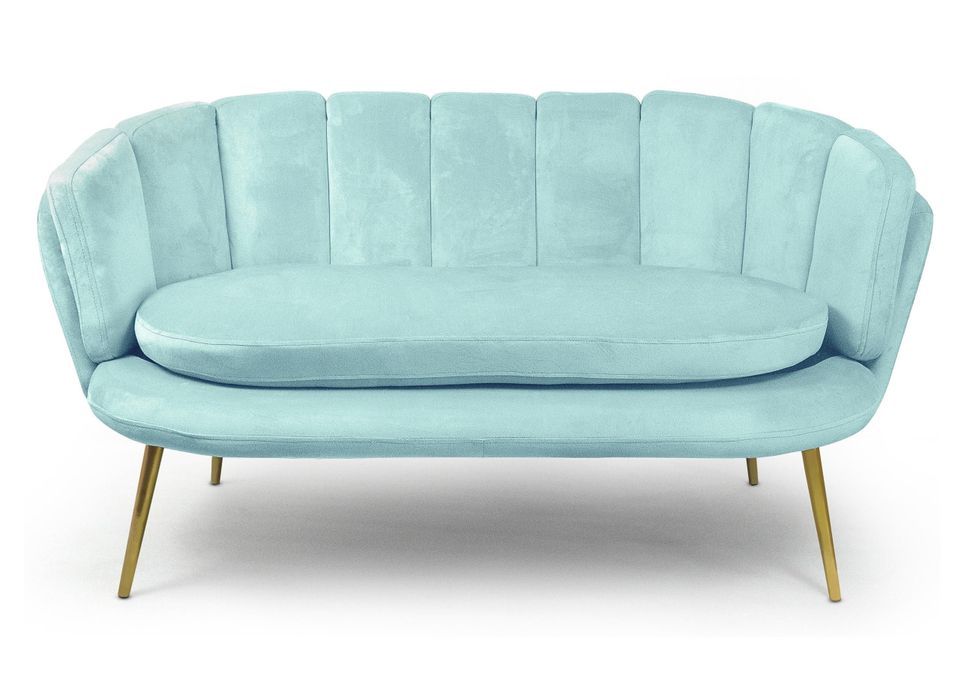 Canapé 2 places velours vert menthe et pieds métal doré Ranni - Photo n°1