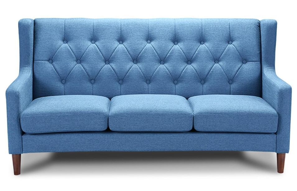 Canapé 3 places Capitonné Bleu British - Photo n°1