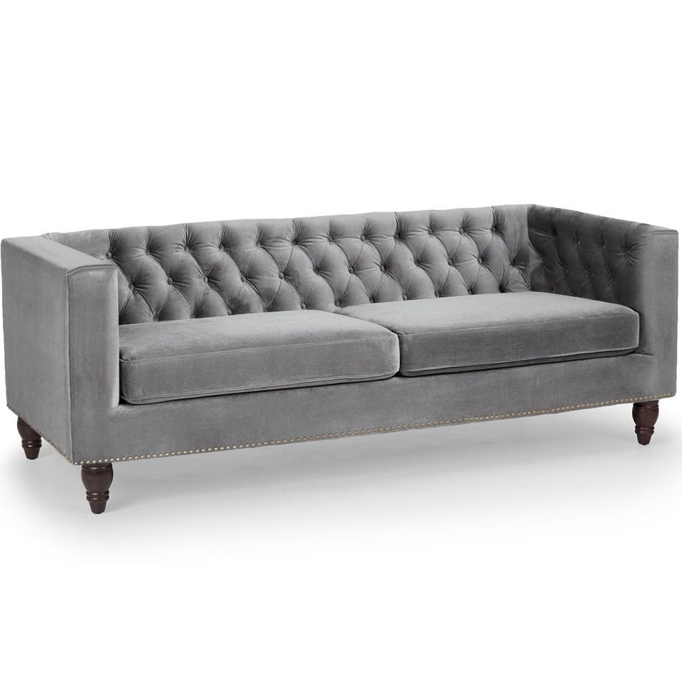 Canapé 3 places Capitonné Velours Gris - Photo n°1