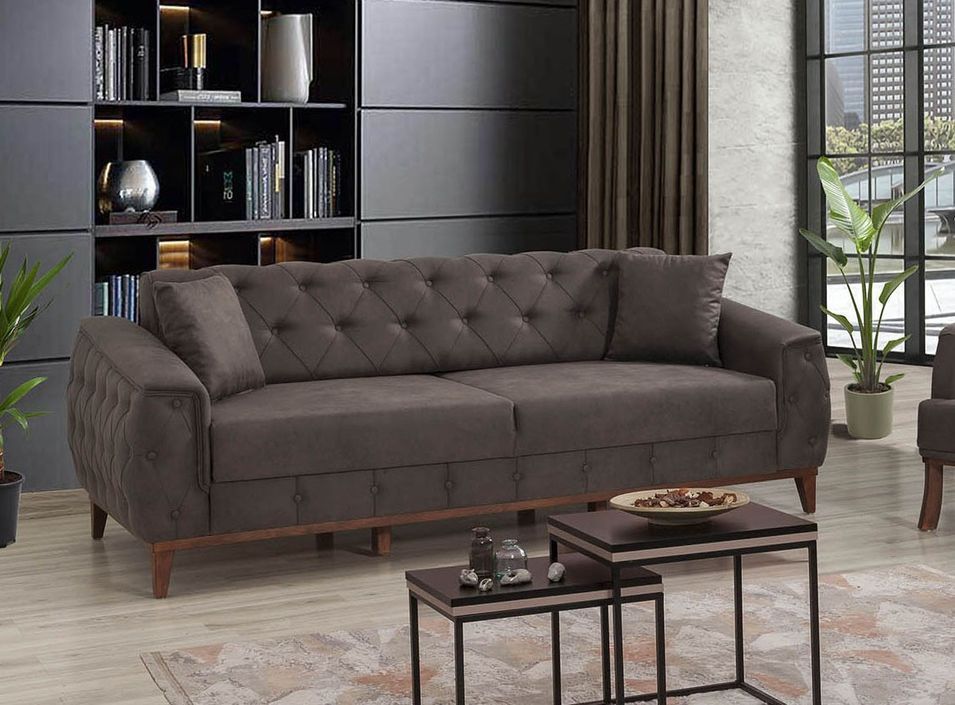 Canapé 3 places convertible avec rangement tissu anthracite Angela 225 cm - Photo n°1