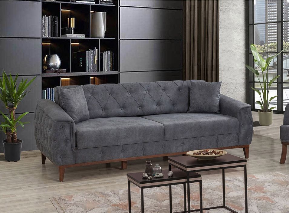 Canapé 3 places convertible avec rangement tissu bleu Angela 225 cm - Photo n°1