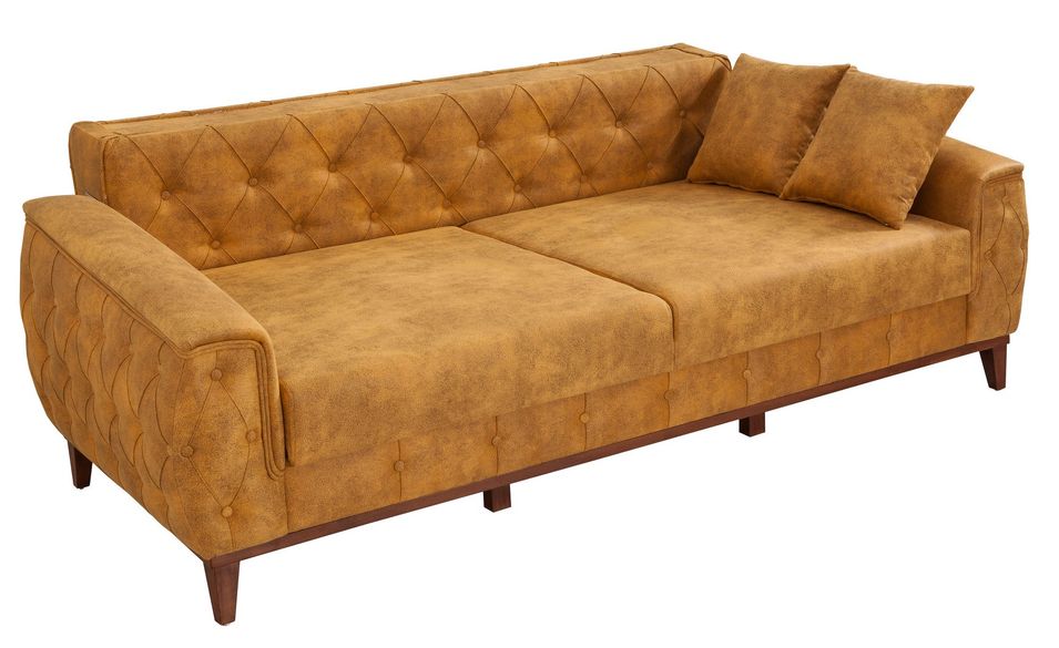 Canapé 3 places convertible avec rangement tissu jaune Angela 225 cm - Photo n°1