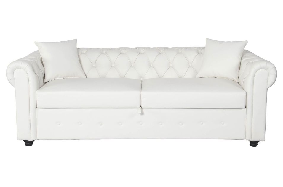 Canapé 3 places convertible simili cuir blanc Omin 206 cm - Photo n°1