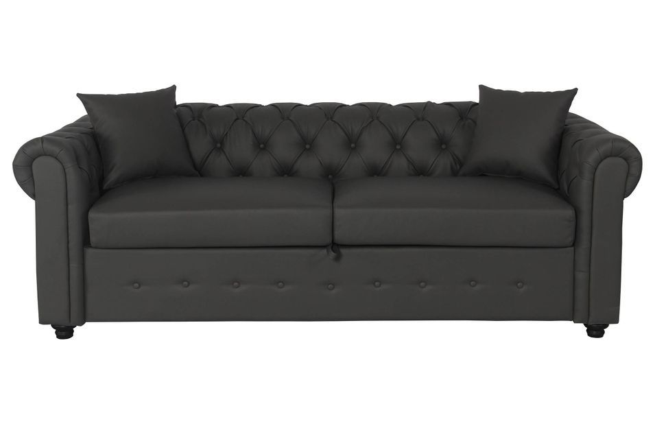 Canapé 3 places convertible simili cuir gris foncé Omin 206 cm - Photo n°1