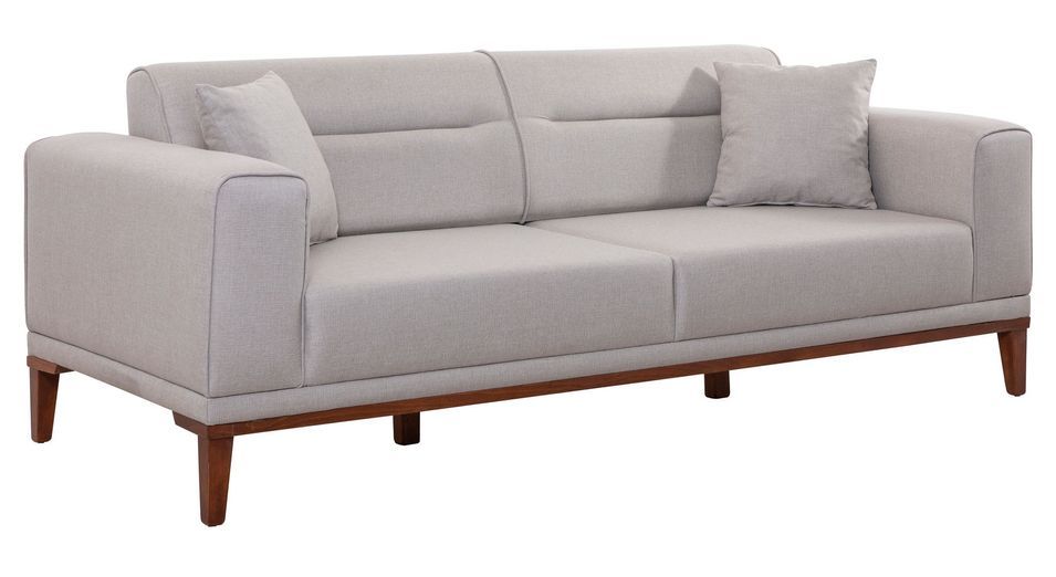 Canapé 3 places convertible tissu beige clair Brika 223 cm - Photo n°1