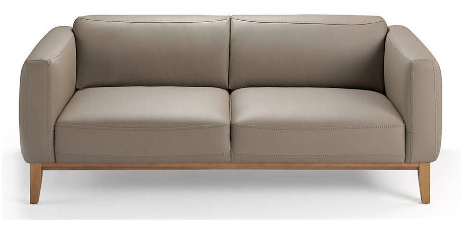 Canapé 3 places cuir taupe et pieds bois pin Kina - Photo n°1