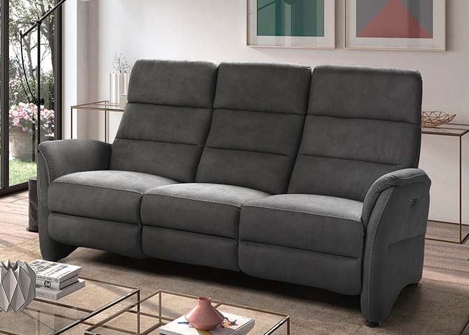 Canapé 3 places de relaxation et têtières électriques nubuck gris Verak - Photo n°1