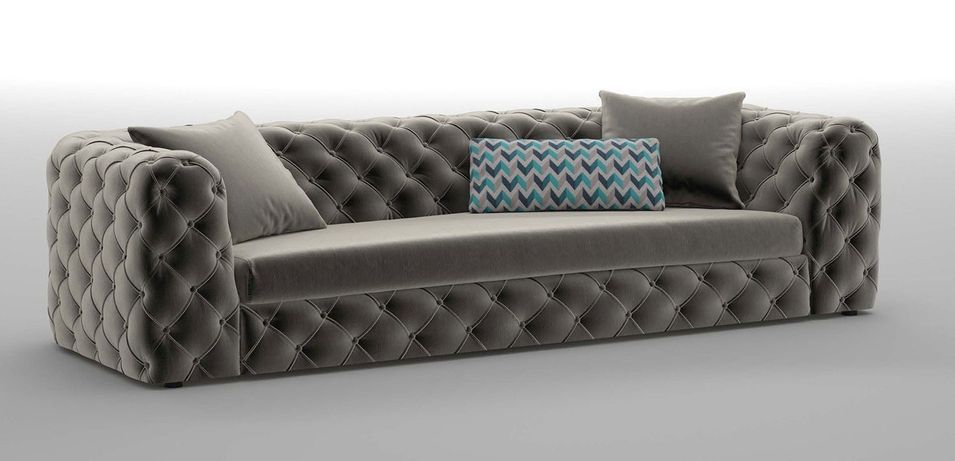 Canapé 3 places design velours gris Kraizy 255 cm - Photo n°1