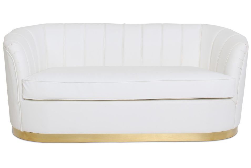 Canapé 3 places simili blanc et pied métal doré Dorel 180 cm - Photo n°1