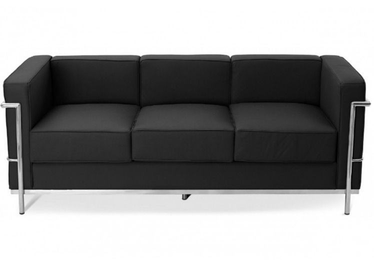 Canapé 3 places simili cuir noir et métal Kubik - Photo n°1