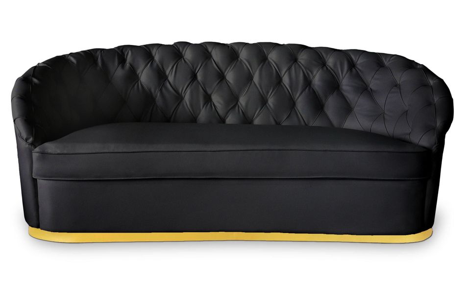 Canapé 3 places simili cuir noir et pied métal doré Naryel 200 cm - Photo n°1