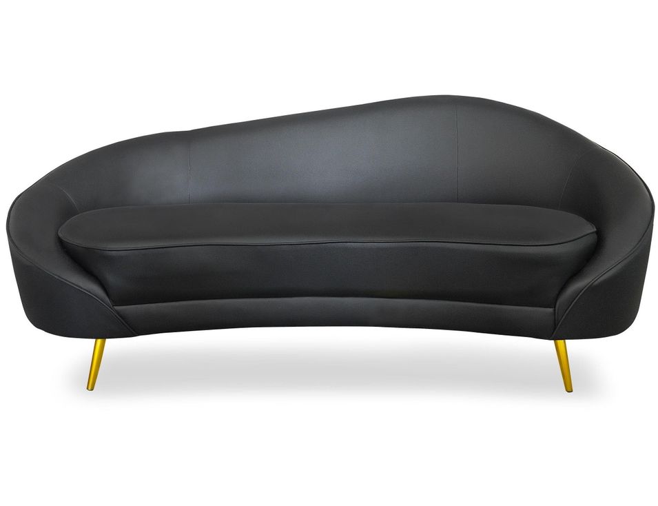 Canapé 3 places simili cuir noir et pieds métal doré Haven - Photo n°1
