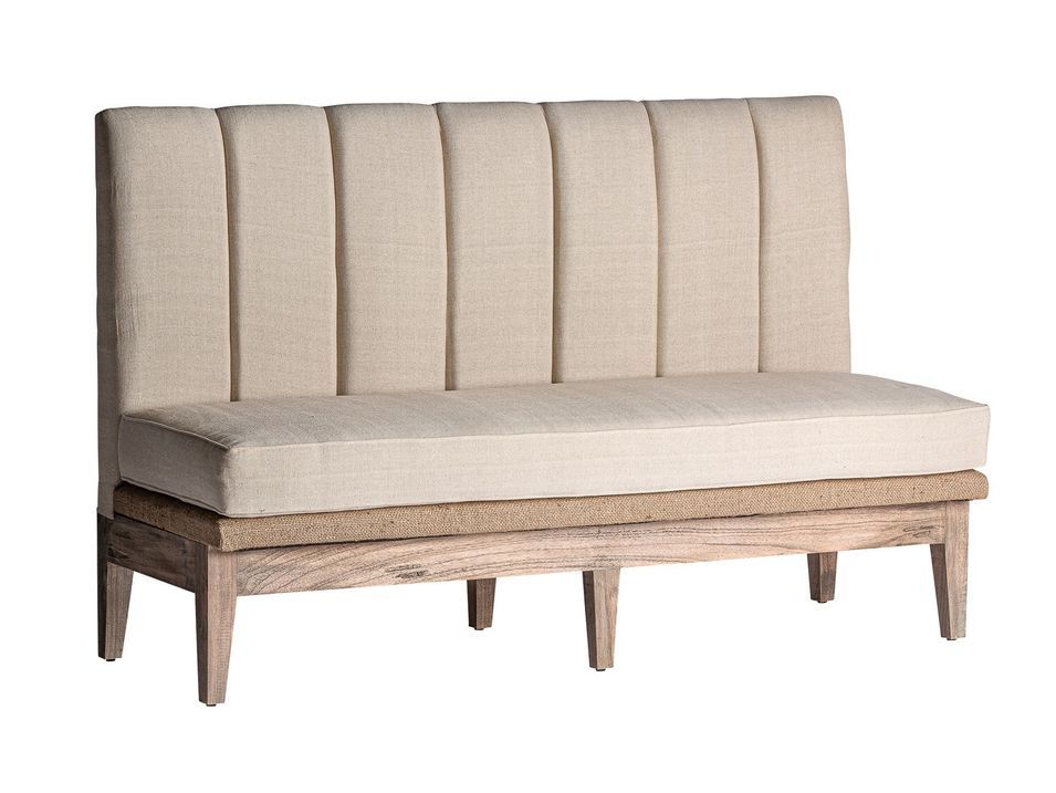 Canapé 3 places tissu beige et pieds bois massif clair Chabo 170 cm - Photo n°1