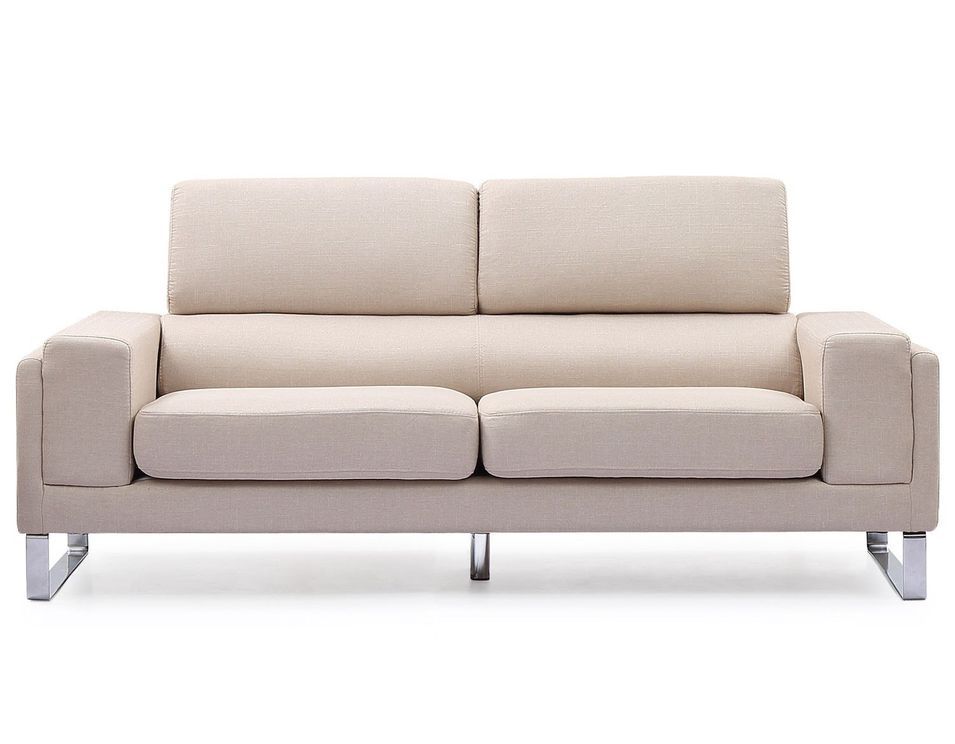 Canapé 3 places tissu beige et pieds métal argenté Medra - Photo n°1