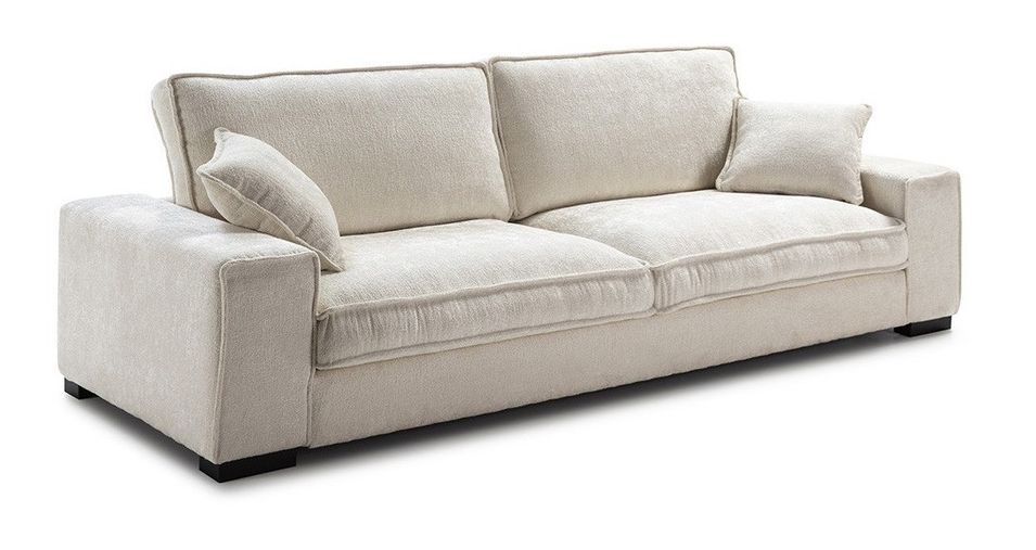 Canapé 3 places tissu blanc toilé 266 cm - Photo n°1