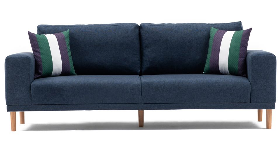 Canapé 3 places tissu bleu foncé Zendy 220 cm - Photo n°1