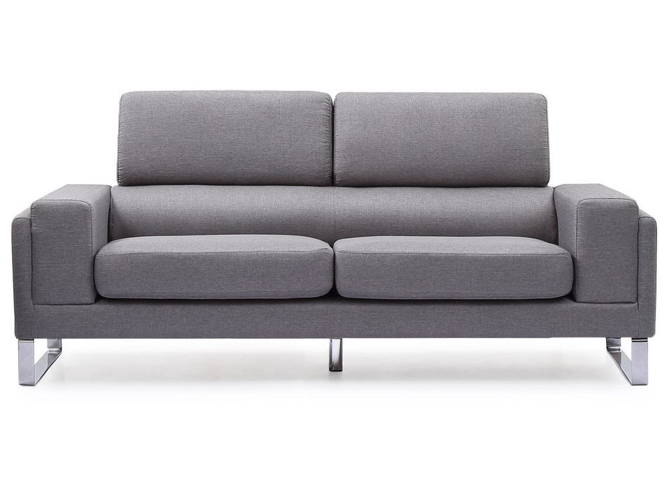 Canapé 3 places tissu gris clair et pieds métal argenté Medra - Photo n°1