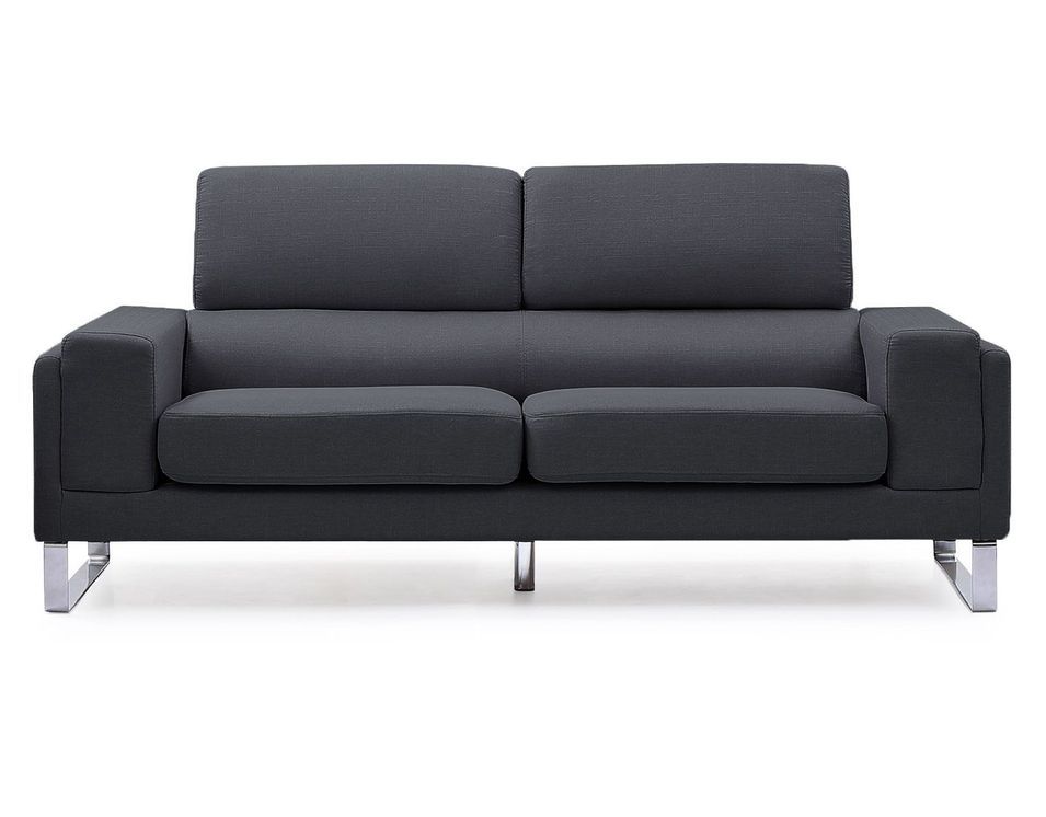 Canapé 3 places tissu noir et pieds métal argenté Medra - Photo n°1