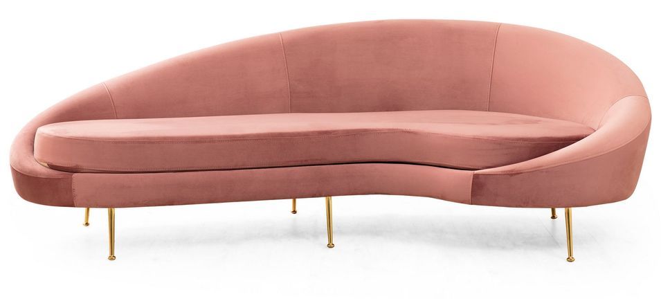 Canapé 3 places tissu rose arrondi coté droit Tazany 255 cm - Photo n°1