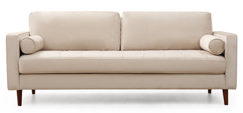 Canapé 3 places velours beige Romuza 215 cm - Photo n°1