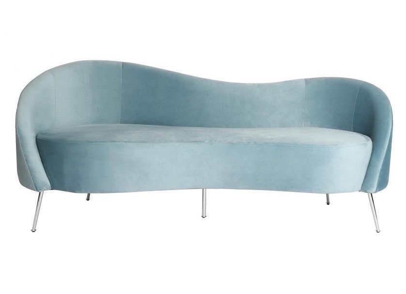 Canapé 3 places velours bleu clair et pieds métal argenté Sewty - Photo n°1