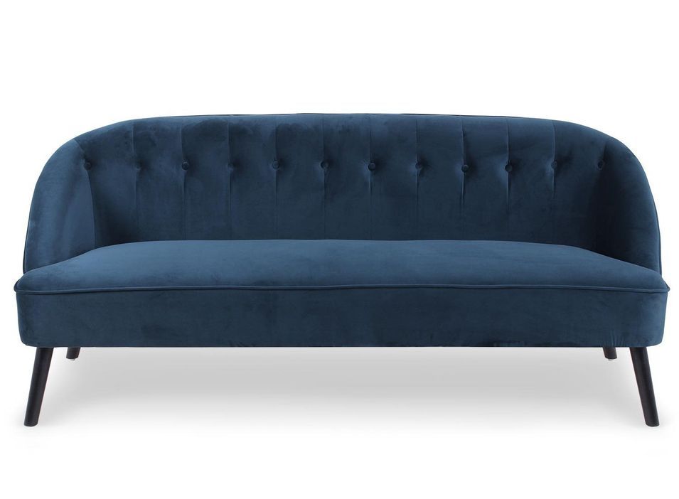 Canapé 3 places velours bleu et pieds bois noir Sandy - Photo n°1