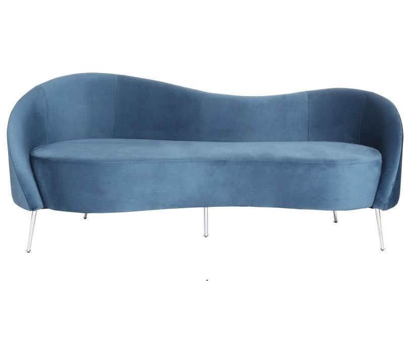 Canapé 3 places velours bleu et pieds métal argenté Sweety - Photo n°1