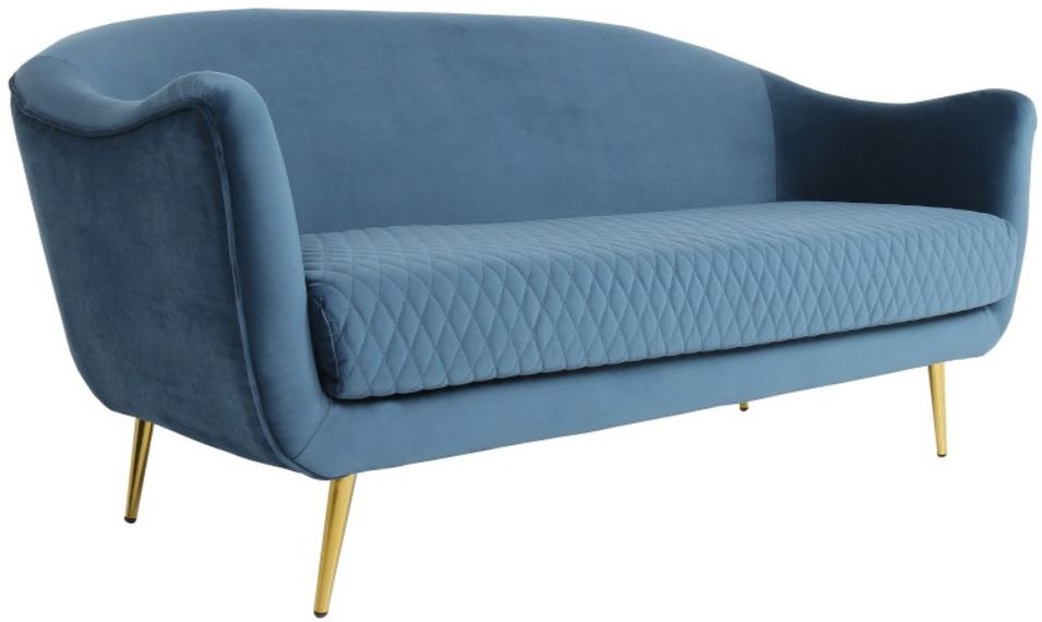 Canapé 3 places velours bleu et pieds métal doré Dahlia - Photo n°1