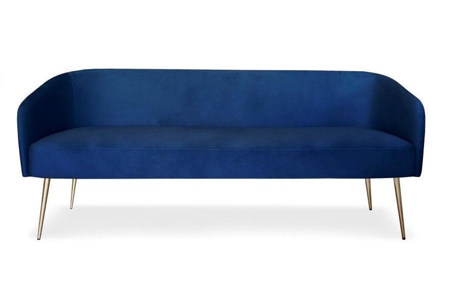 Canapé 3 places velours bleu et pieds métal doré Goldy - Photo n°1