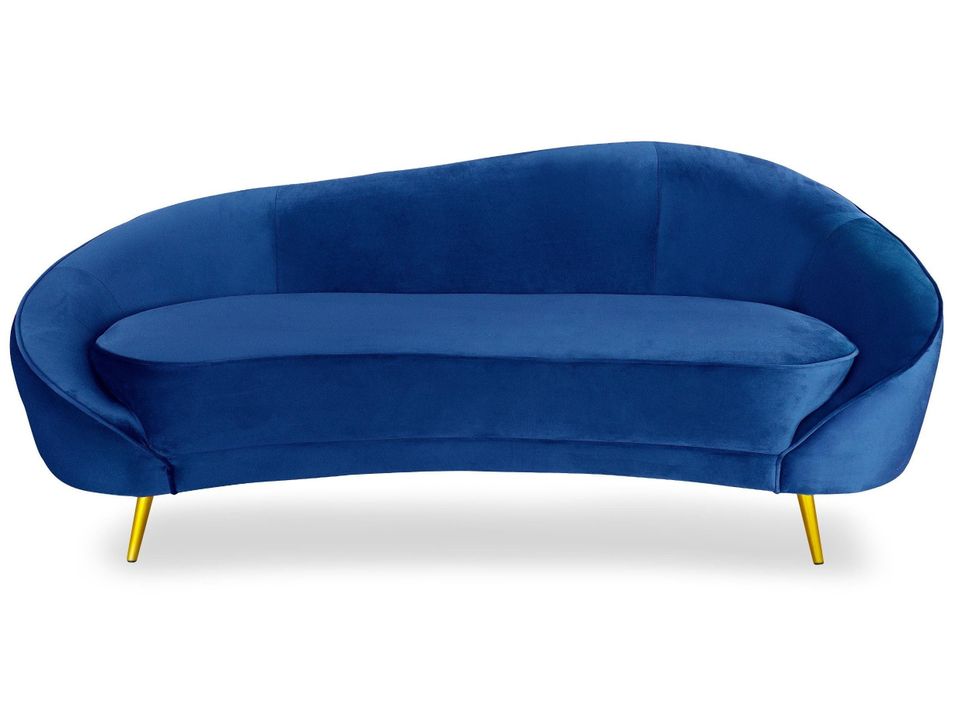 Canapé 3 places velours bleu et pieds métal doré Haven - Photo n°1