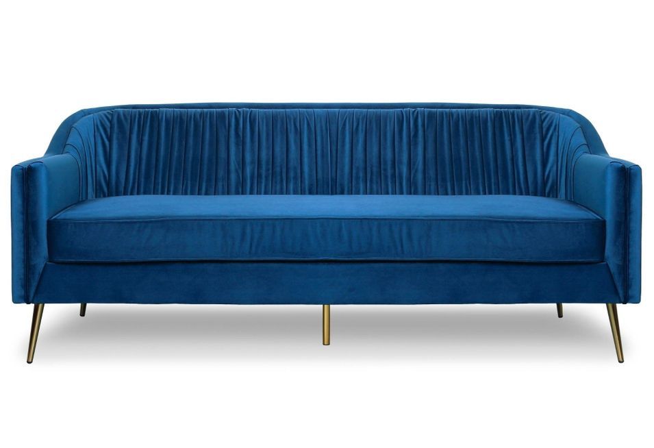 Canapé 3 places velours bleu et pieds métal doré Talee - Photo n°1
