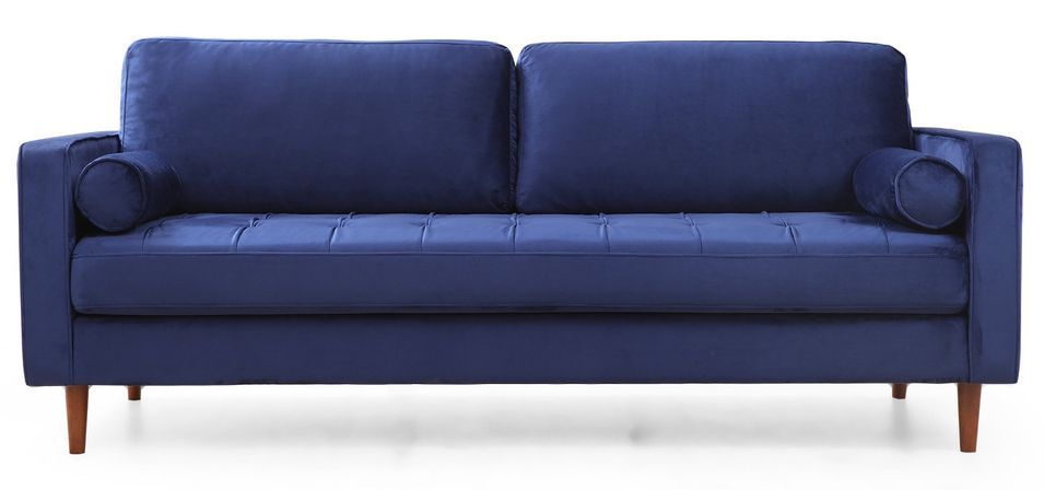 Canapé 3 places velours bleu Romuza 215 cm - Photo n°1