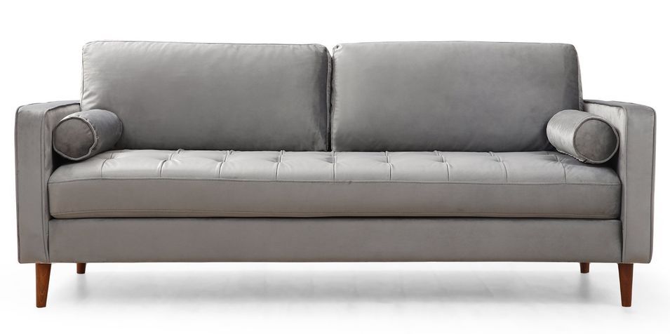 Canapé 3 places velours gris clair Romuza 215 cm - Photo n°1