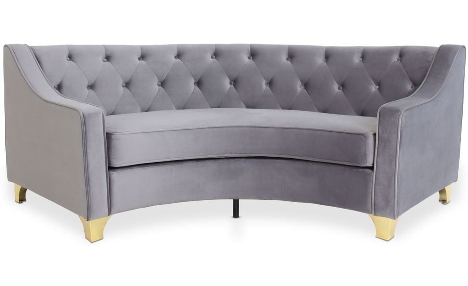 Canapé 3 places velours gris et pieds métal doré Nouli 212 cm - Photo n°1