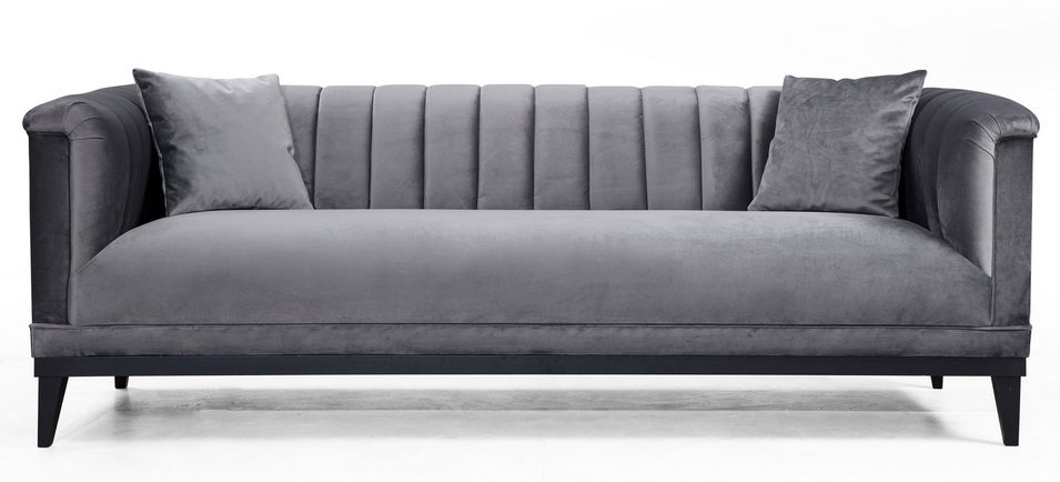 Canapé 3 places velours gris Robina 190 cm - Photo n°1