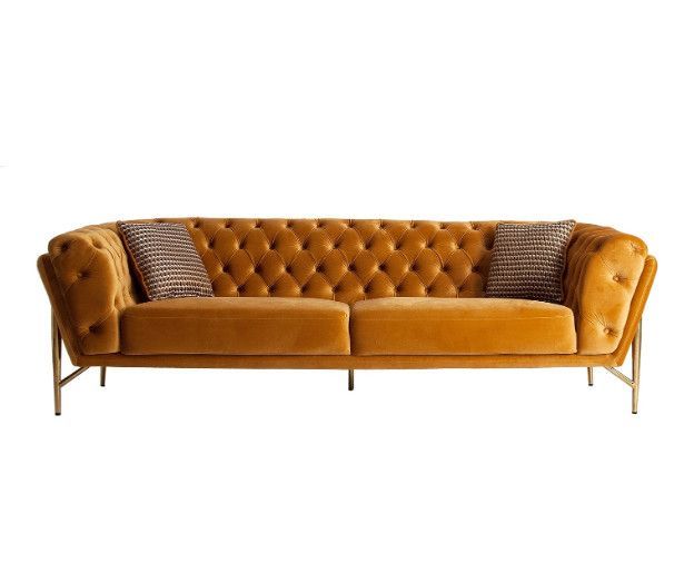 Canapé 3 places velours moutarde et métal doré Udwo - Photo n°1
