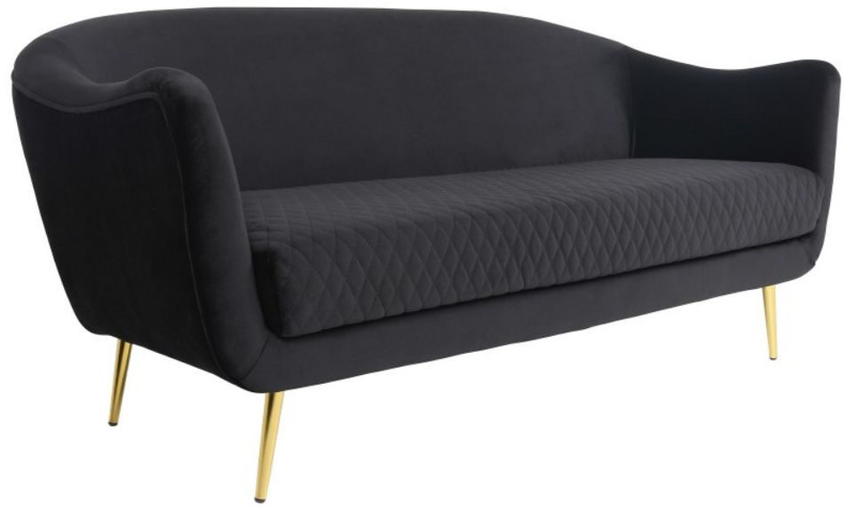Canapé 3 places velours noir et pieds métal doré Dahlia - Photo n°1