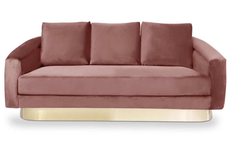 Canapé 3 places velours rose et pied métal doré Pakren 186 cm - Photo n°1