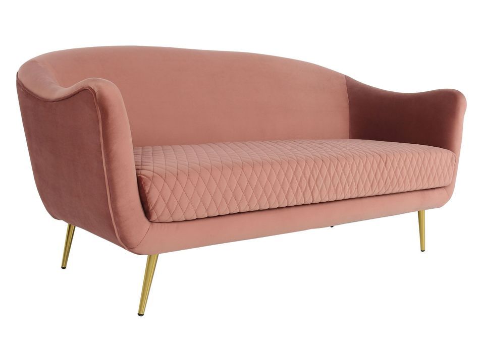 Canapé 3 places velours rose et pieds métal doré Dahlia - Photo n°1