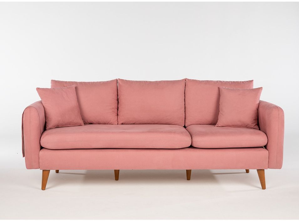 Canapé 3 places velours rose Kama 215 cm - Photo n°1